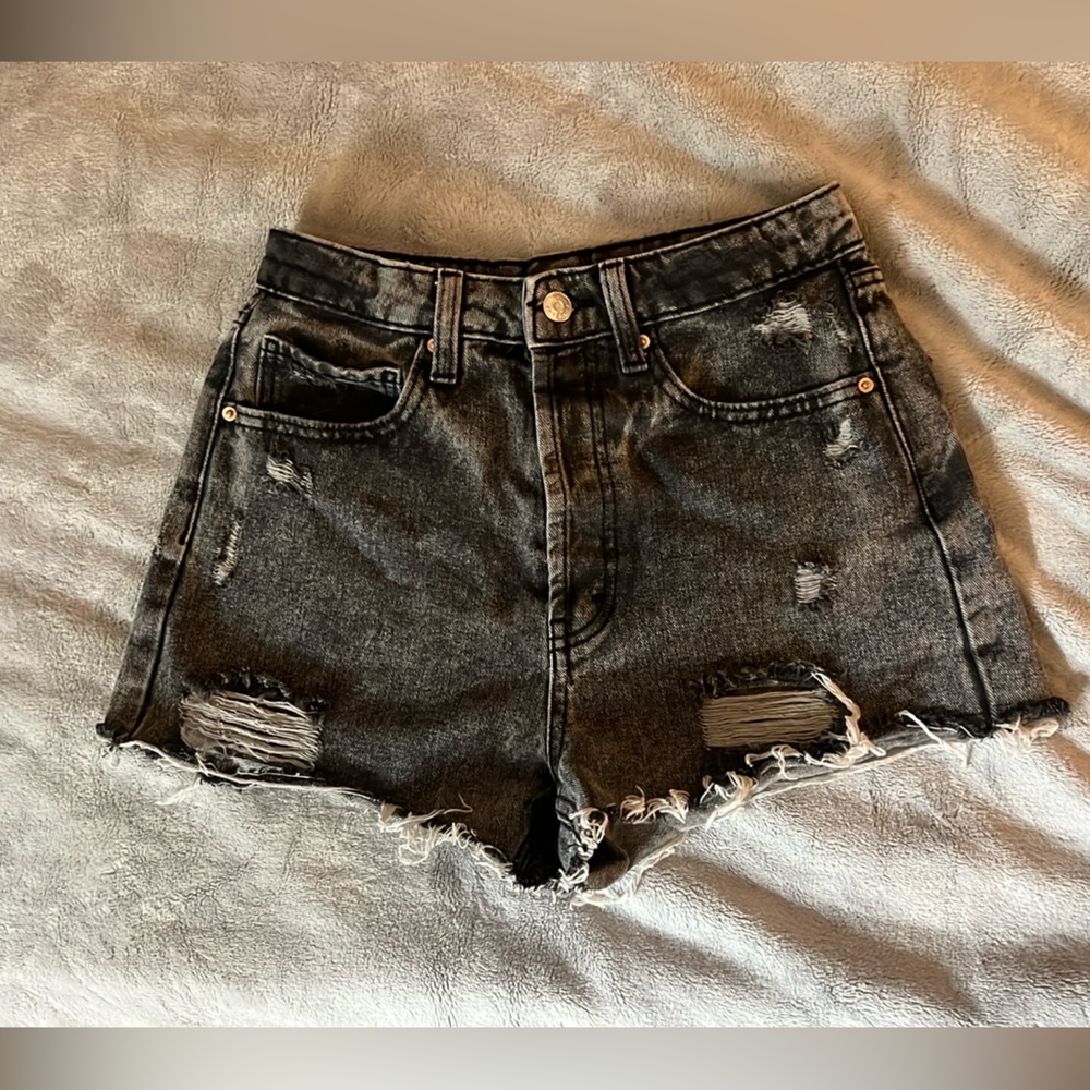 High Waisted Black Jean Shorts